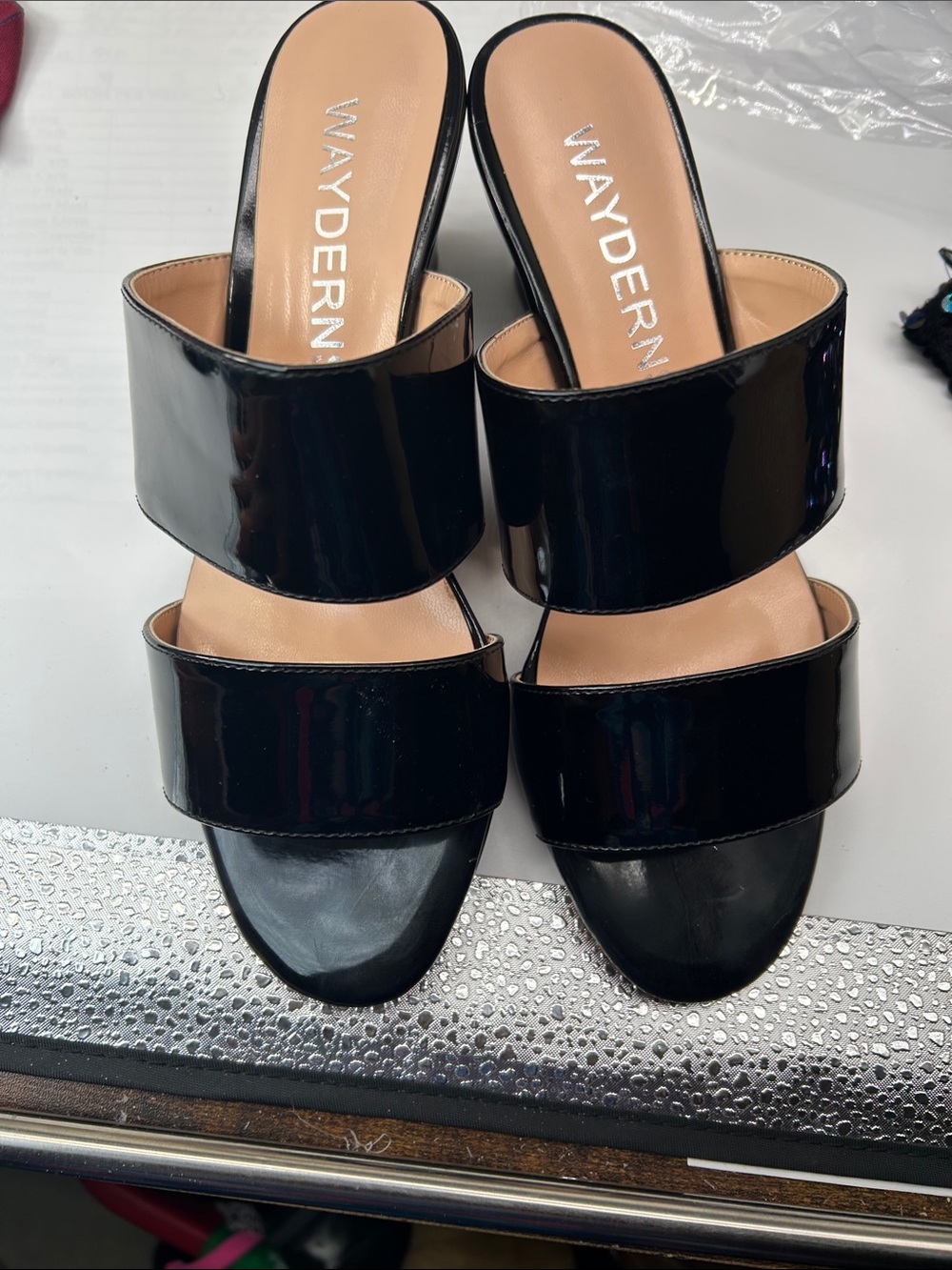 Waydern Black Patent Double-Band Slide Mules